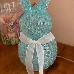 EasterAqua Glass Electric Bunny Figurine with White Ribbon